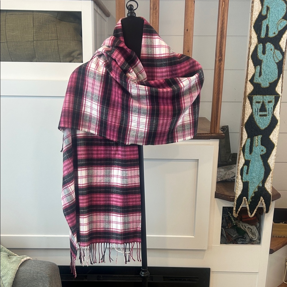 Esprit Pink and Black Plaid Flannel Vintage Scarf